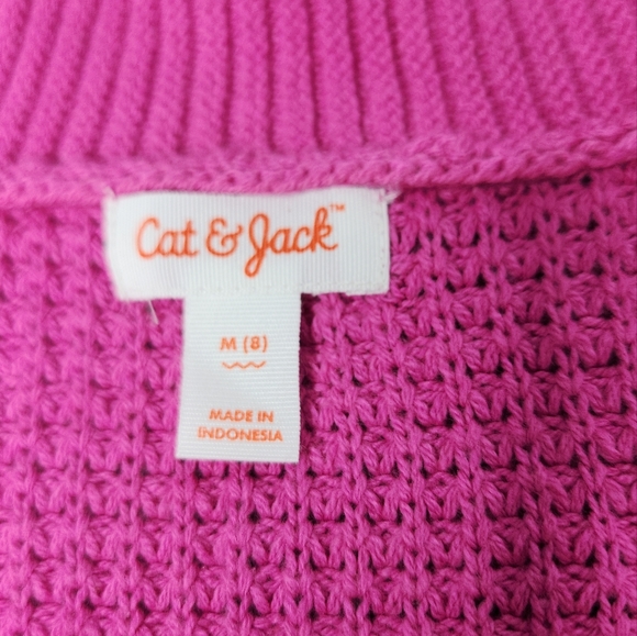 Girls' Short Waffle Button-Front Sweater - Cat & Jack Dark Pink M(8) - Picture 8 of 12